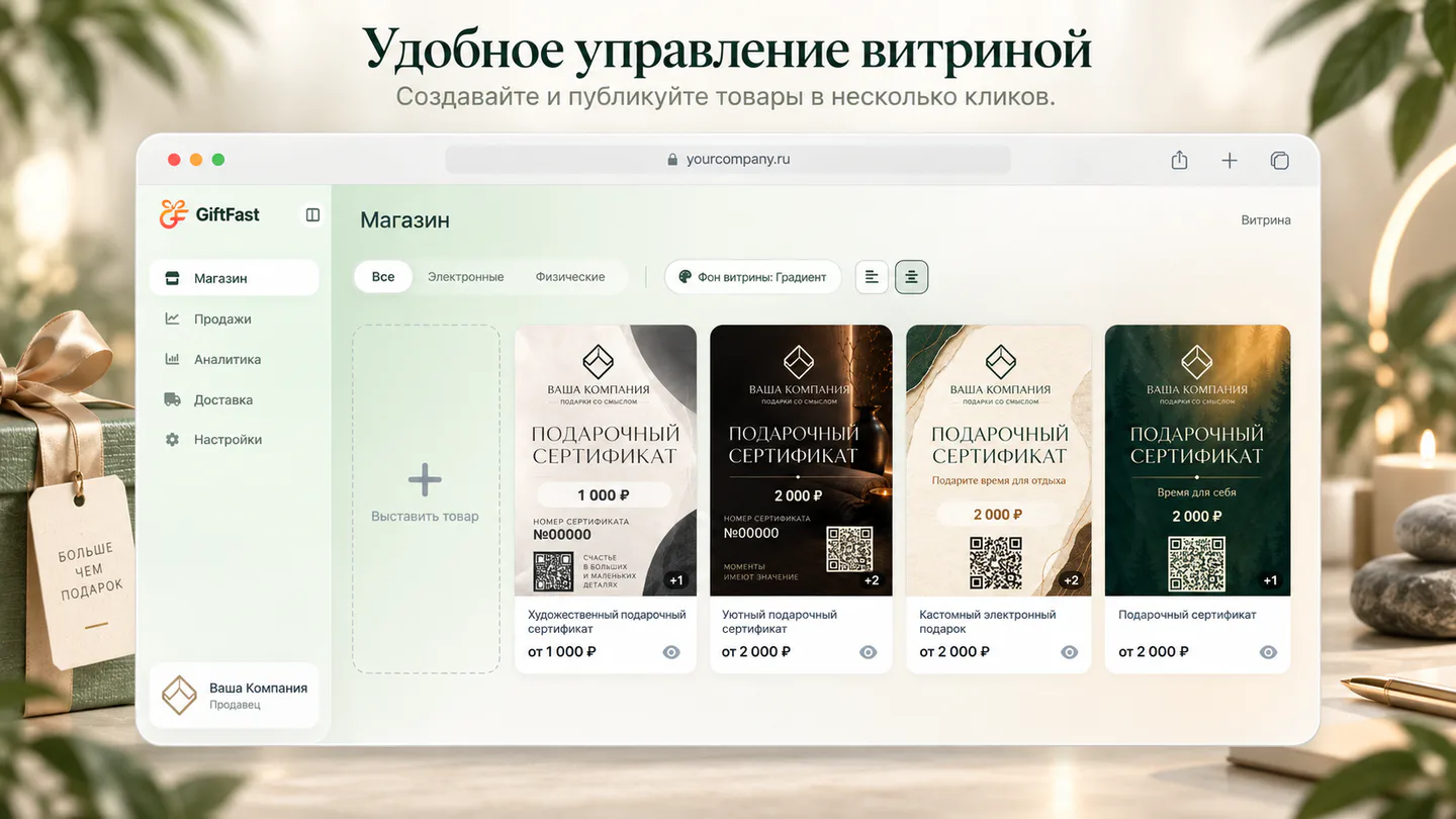 Иллюстрация управления товарами в кабинете GiftFast